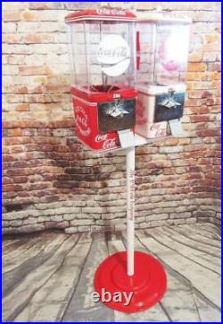 Coca Cola double gumball machines+ stand Coke memorabilia vintage candy machine