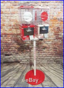 Coca Cola double gumball machines+ stand Coke memorabilia vintage candy machine