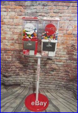 Coca Cola double gumball machines+ stand Coke memorabilia vintage candy machine