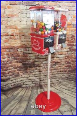 Coca Cola double gumball machines+ stand Coke memorabilia vintage candy machine