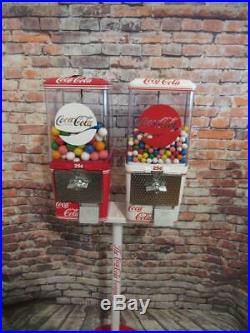 Coca Cola double gumball machines+ stand Coke memorabilia vintage candy machine