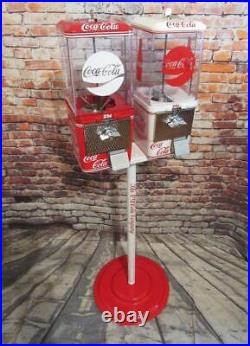 Coca Cola double gumball machines+ stand Coke memorabilia vintage candy machine