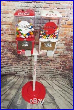 Coca Cola double gumball machines+ stand Coke memorabilia vintage candy machine