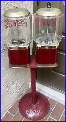 Coca-cola Coke Memorabilia Double Gum-ball Machine + Stand Vintage Candy Machine