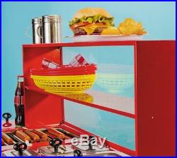 Commercial Hot Dog Cart Stand Grill Cooker Drink Cooler & Bun Warmer w Umbrella