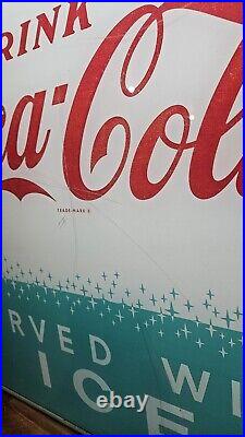 Drink Coca-Cola Vending Machine Panel Sign Vintage Served With Ice