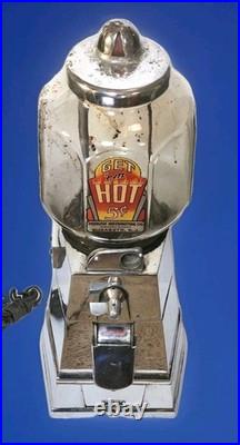 Early Vtg Peerless Get'Em Hot 5 Cent Coin Op Peanut Vending Dispenser Machine