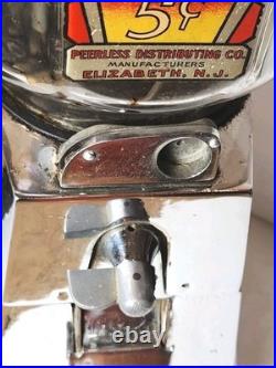 Early Vtg Peerless Get'Em Hot 5 Cent Coin Op Peanut Vending Dispenser Machine