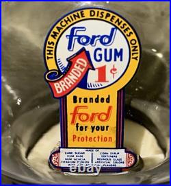 FORD 1C Penny Gum Gumball Machine AKRON NY Chrome SS Vintage OLD LOGO WORKING