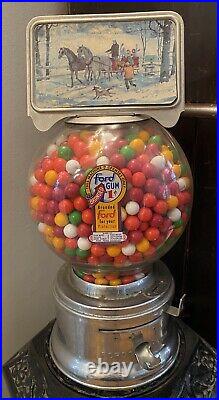 FORD GUM 1 CENT GUMBALL MACHINE VINTAGE, Glass Globe, with Topper