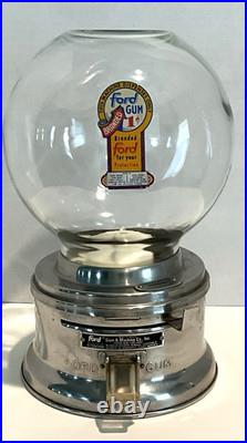 Ford Gum Ball Machine Penny Glass Silver 1 One Cent Globe Excellent Vintage 1940 Ford Gum Ball Machine Penny Glass Silver 1 One Cent Globe Excellent Vintage 1940