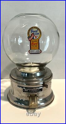 Ford Gum Ball Machine Penny Glass Silver 1 One Cent Globe Excellent Vintage 1940