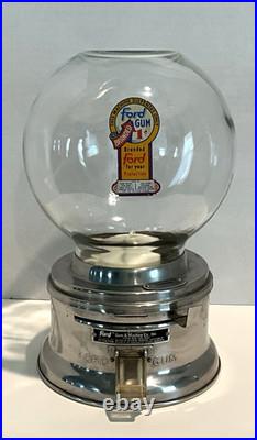 Ford Gum Ball Machine Penny Glass Silver 1 One Cent Globe Excellent Vintage 1940
