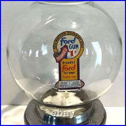 Ford Gum Ball Machine Penny Glass Silver 1 One Cent Globe Excellent Vintage 1940