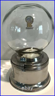 Ford Gum Ball Machine Penny Glass Silver 1 One Cent Globe Excellent Vintage 1940