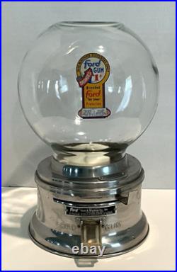 Ford Gum Ball Machine Penny Glass Silver 1 One Cent Globe Excellent Vintage 1940