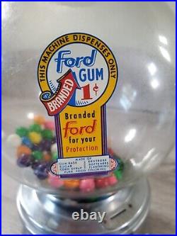 From Texas Vintage Antique Penny 1c Ford Gum Gumball Machine Glass Globe