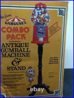 GUMBALL MACHINE BANK With STAND VINTAGE RED CANDY VENDING DISPESER CAROUSEL UNUSED