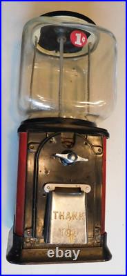 Gumball Machine 1 cent Vintage 1950's Locked NO KEY USA Made Original Glass Top