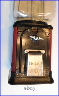 Gumball Machine 1 cent Vintage 1950's Locked NO KEY USA Made Original Glass Top