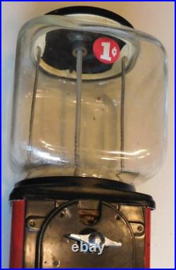 Gumball Machine 1 cent Vintage 1950's Locked NO KEY USA Made Original Glass Top