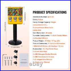 Gumball Machine Vending Coin Bank Vintage Candy Dispenser Stand Yellow