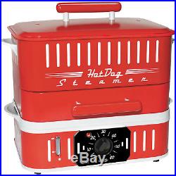 HOT DOG STEAMER MACHINE Electric Food Bun Warmer Cooker Red Retro Vintage