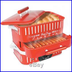HOT DOG STEAMER MACHINE Electric Food Bun Warmer Cooker Red Retro Vintage