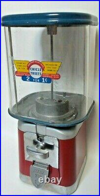 Iconic Vintage OAK ACORN 1 Penny Gumball Machine, Original Paint, Key Works