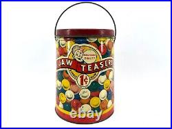 Jaw Teasers breaker Gumball machine candy store tin litho pail can clown Vintage