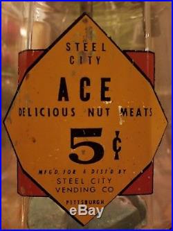 L@@k! Vintage Steel City Vending Co Ace 5 Cent Nut Candy Gumball Vending Machine