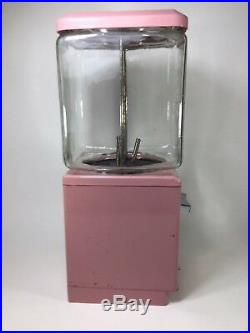 ORIGINAL VINTAGE NORTHWESTERN 10¢ PINK GUMBALL MACHINE WithKEY WORKS! GLASS GLOBE