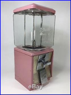 ORIGINAL VINTAGE NORTHWESTERN 10¢ PINK GUMBALL MACHINE WithKEY WORKS! GLASS GLOBE