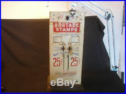 Old Vtg US Mail Postage Metal Stamp Machine Dispenser Coin 25/25 Cent