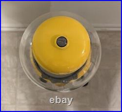 Orginal Vintage Gumball Machine Yellow With Cast Iron Black Stand Works Taiwan