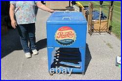 Original Vintage 1950's Pepsi Cola Soda Pop Cooler Metal Vending Machine Sign