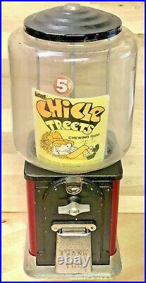 Original Vintage Victor Gum Ball or Peanut 5 Cent Round Barrel Vending Machine