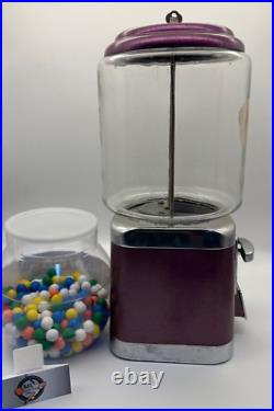 Original with key Vintage 1 cent Acorn Gumball glass globe Purple vending machine