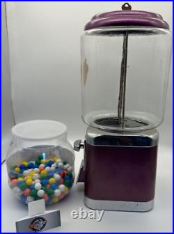 Original with key Vintage 1 cent Acorn Gumball glass globe Purple vending machine
