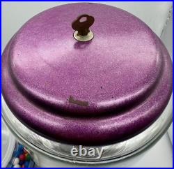 Original with key Vintage 1 cent Acorn Gumball glass globe Purple vending machine