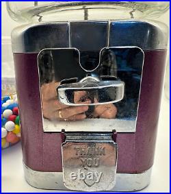 Original with key Vintage 1 cent Acorn Gumball glass globe Purple vending machine