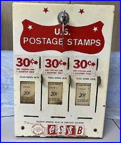 PSSB Vintage US Postage Stamp 3 Slot Dispenser Machine With Keys Accessories