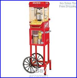 Popcorn Trolley Cart Pop Corn Kettle Popper Machine Maker Red Vintage Stand New