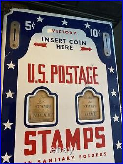 Porcelain Antique Postage Stamp Machine Vend Post Office Vintage Postal Service