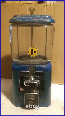 RARE Vintage Acorn 1 Cent 1 Toy Gum Machine TEAR DROP WithKey EMBOSSED ACORN