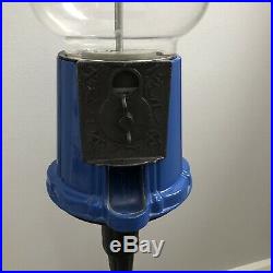 RARE -Vintage Carousel Glass Gumball Candy Machine 1985 Blue & Black Metal Stand