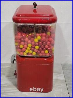 RARE Vintage Red Oak Acorn 1 Cent Penny Gumball Machine WithOld Gum Inside Key