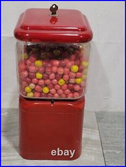 RARE Vintage Red Oak Acorn 1 Cent Penny Gumball Machine WithOld Gum Inside Key
