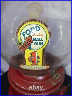 Rare Antique Red Ford Penny 1 Cent Gumball Machine 1930s Vintage Collectible Wow