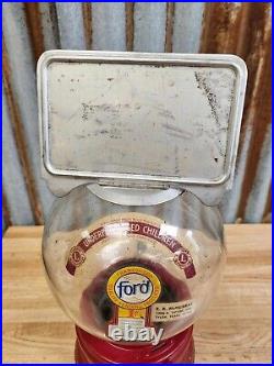 Rare FORD RED 1 CENT FORD GUMBALL MACHINE Vintage Old Store Gum with Glass Globe